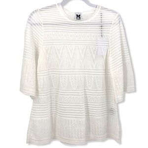 M Missoni Size 6 White Striped 3/4 Sleeve Blouse